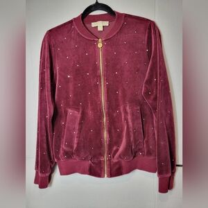 Michael Kors Wine Velvet Studded Bomber Jacket